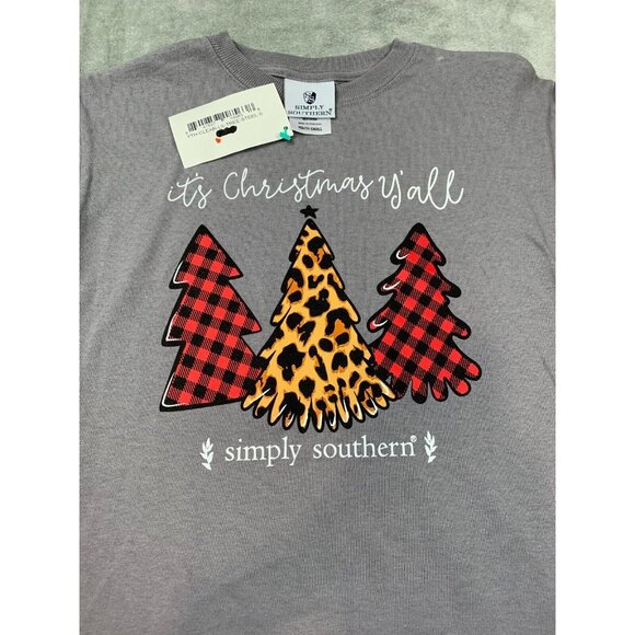 Simply Southern Shirt Girl Small Gray Long Sleeve Shirt It's Christmas Yall - Picture 11 of 12